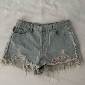 Forever 21 Light Blue Distressed Jean Shorts